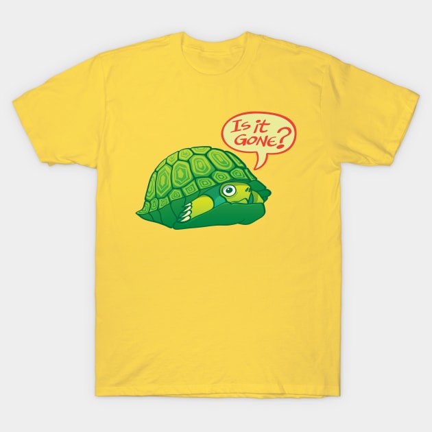 Green turtle asking if it's OK to go out of its shell T-Shirt by zooco